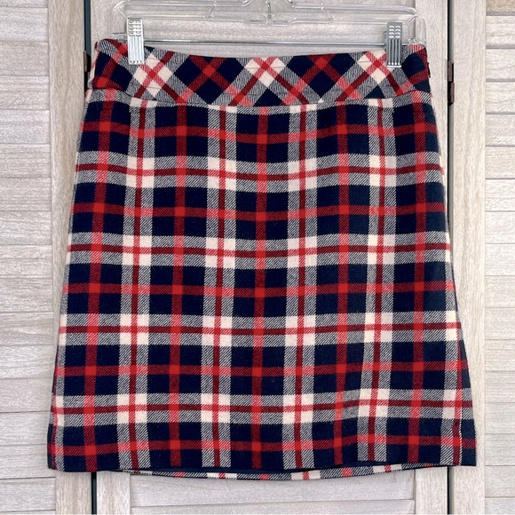 TALBOTS Plaid Wool Mini Skirt Blue, White, Red-4P - Picture 1 of 3